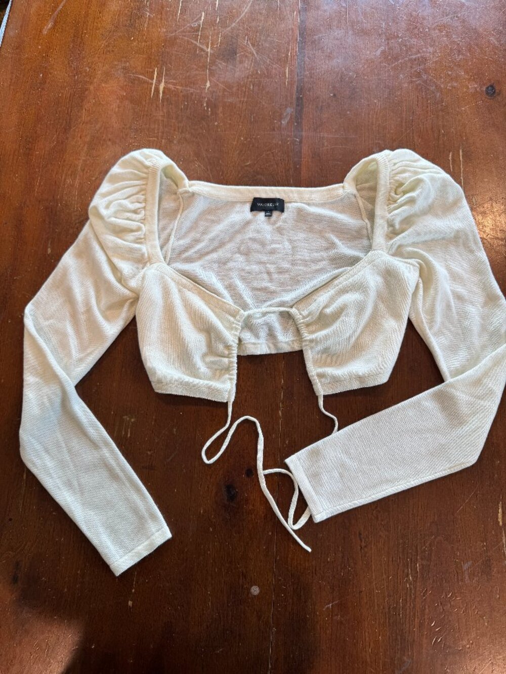Majorelle Cream Tie Front Cropped Knit Top Size S
